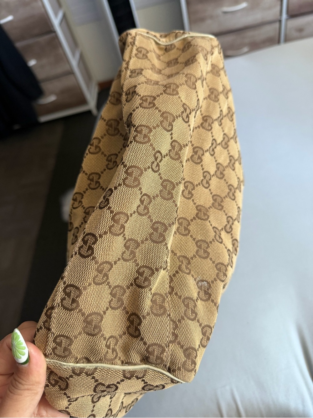 Gucci Beige Brown GG Canvas Shoulder Bag with Leather Trim - Picture 9 of 14